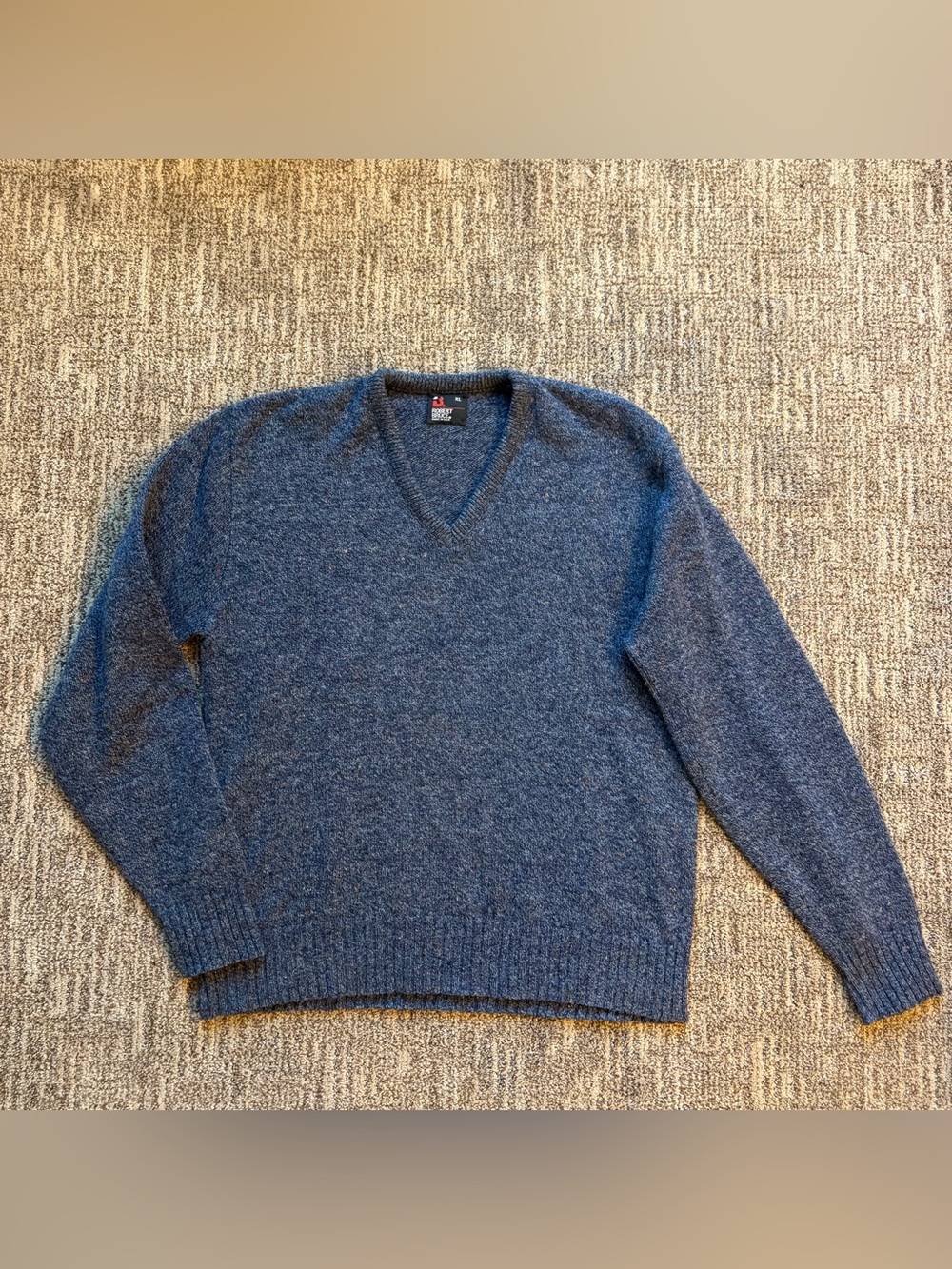 Robert Bruce blue v neck wool sweater size XL Made in the USA vintage 1980s